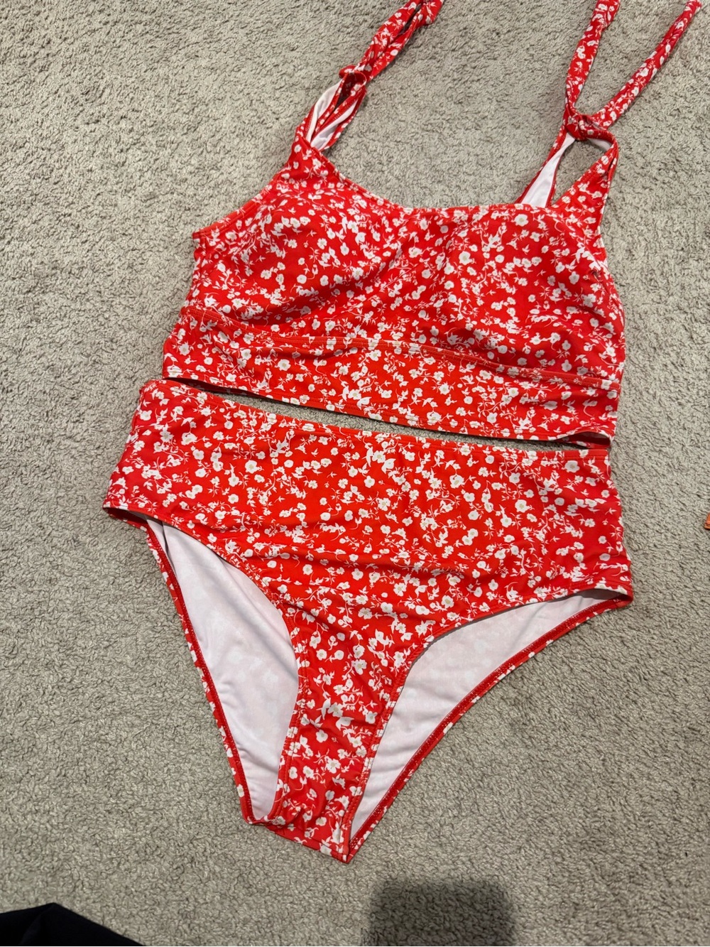 Red Floral High-Waist Bikini Set - Women